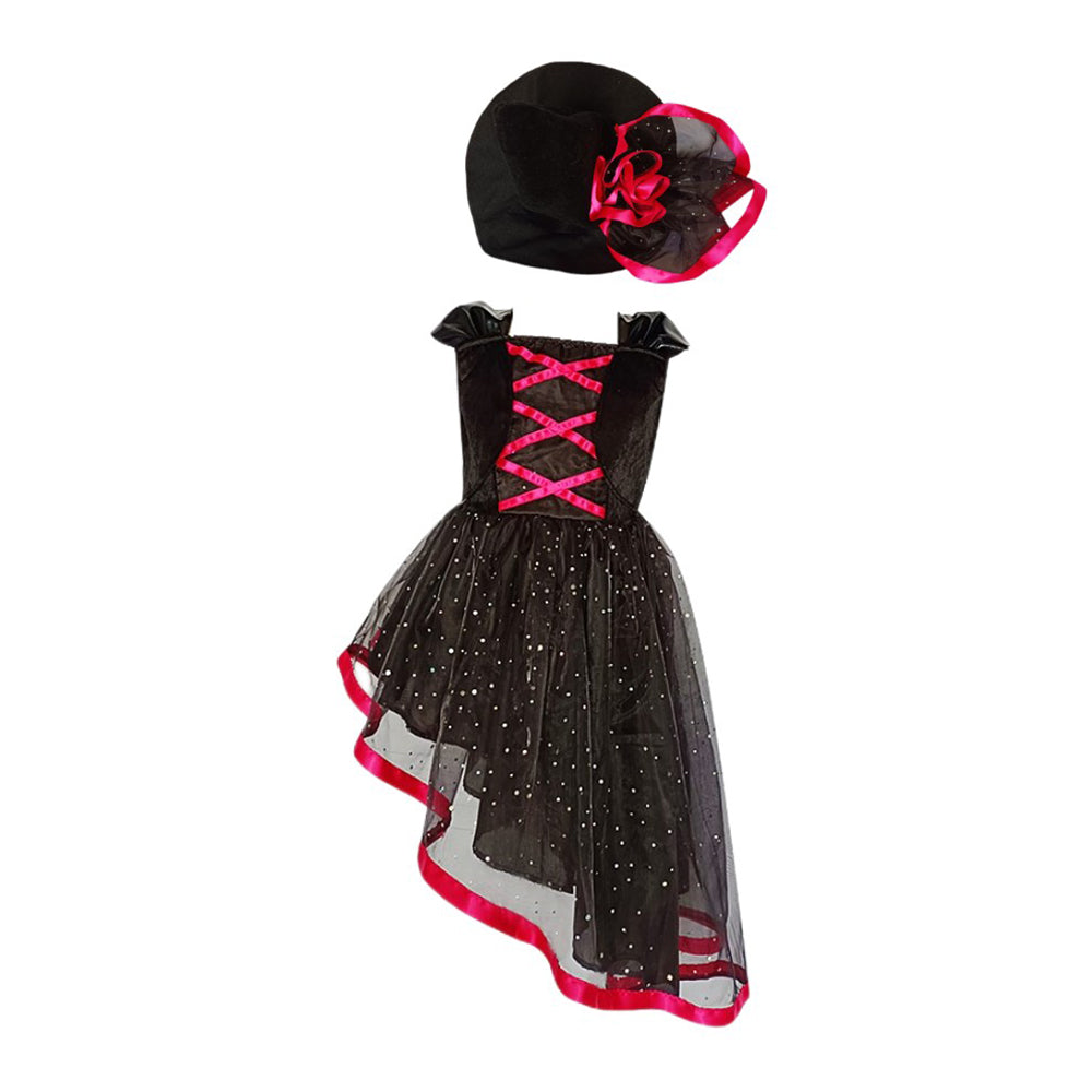 Déguisement Enchanteur d'Halloween : Sorcière Noir et Rose avec Chapeau pour Enfant