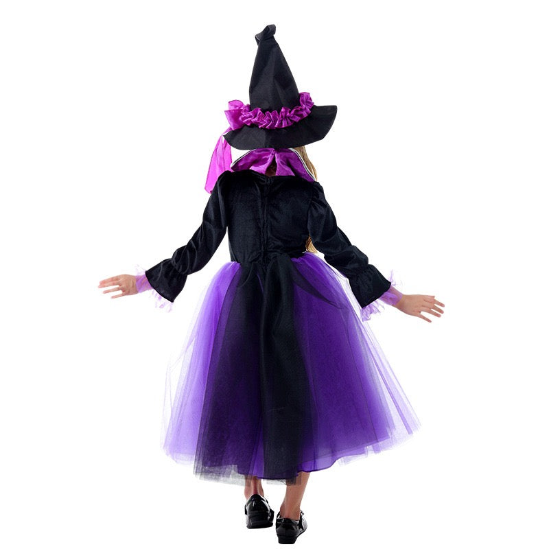 Déguisement d'Halloween: Sorcière Noir et Violet avec Chapeau Enfant