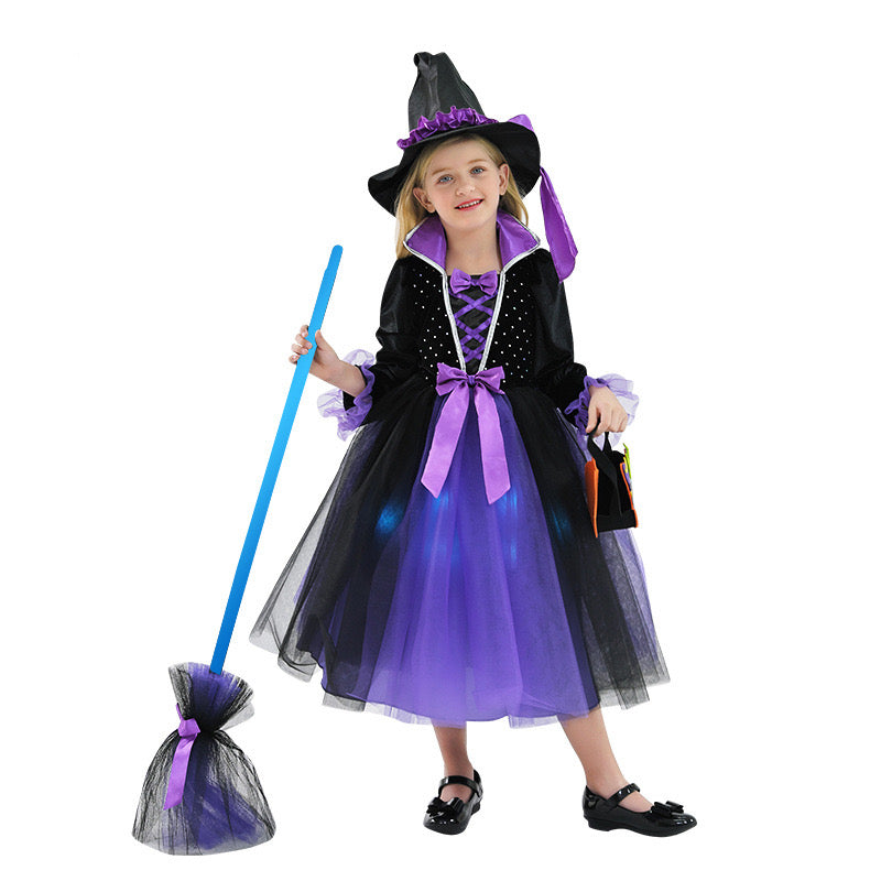 Déguisement d'Halloween: Sorcière Noir et Violet avec Chapeau Enfant
