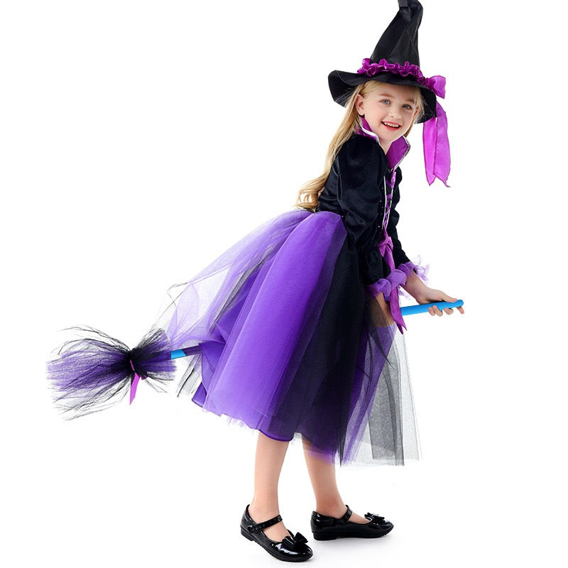 Déguisement d'Halloween: Sorcière Noir et Violet avec Chapeau Enfant