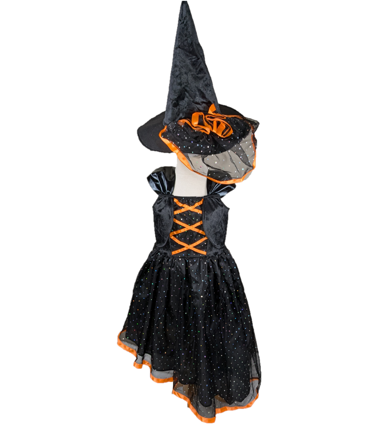 Déguisement Sorcière Fille Noir et Orange – Costume Halloween Enfant