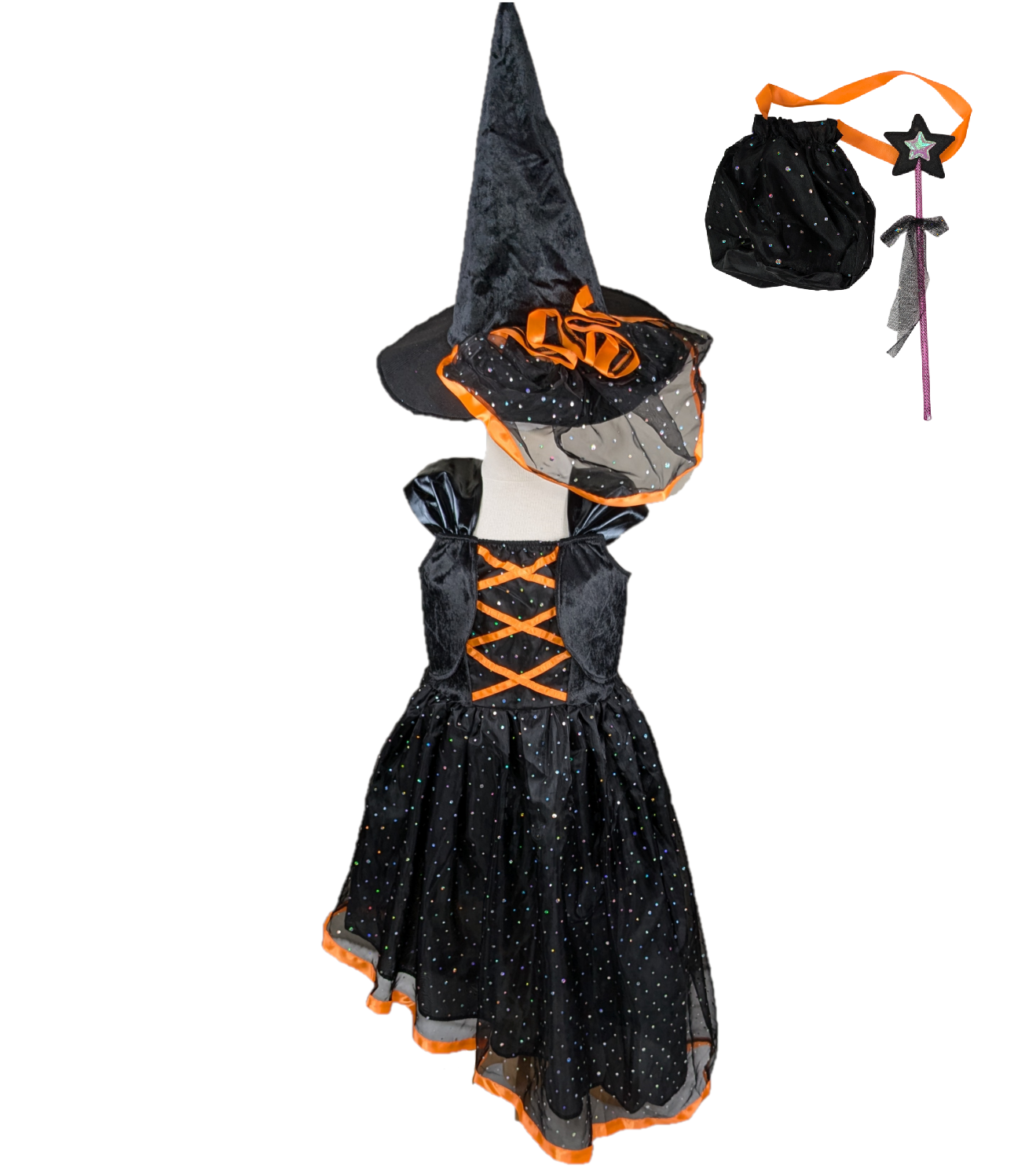 Déguisement Sorcière Fille Noir et Orange – Costume Halloween Enfant