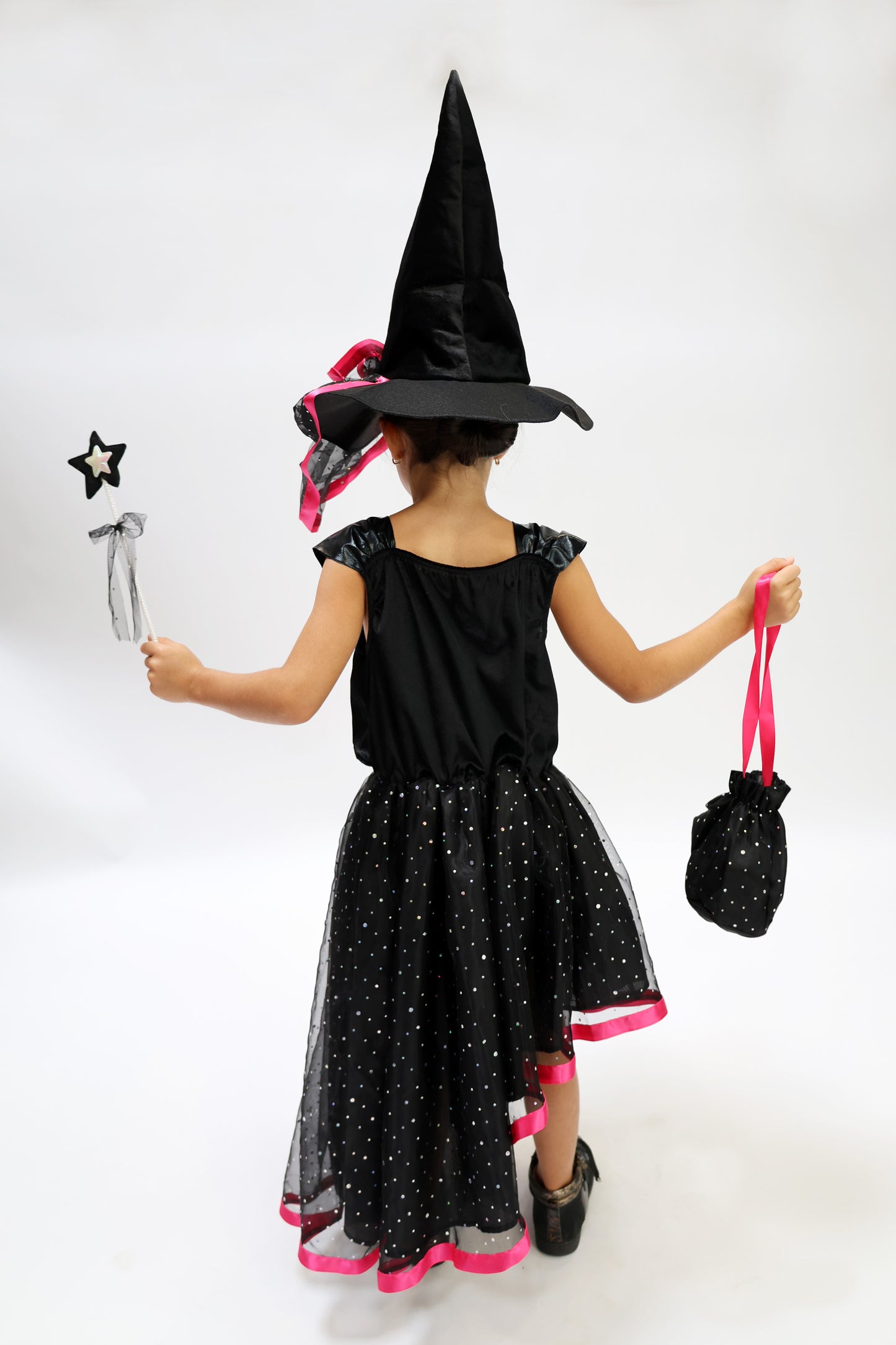 Déguisement Enchanteur d'Halloween : Sorcière Noir et Rose avec Chapeau pour Enfant
