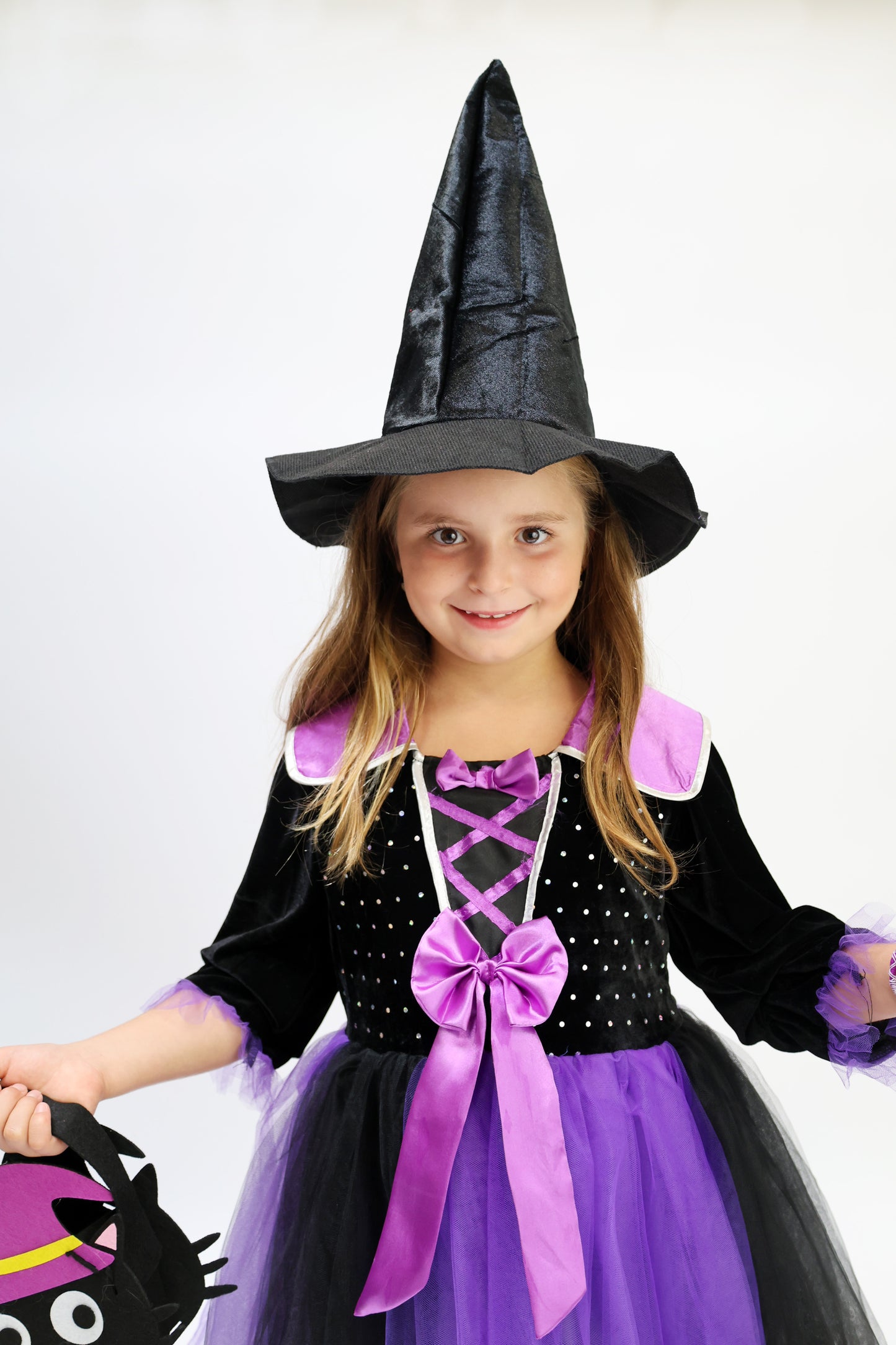 Déguisement d'Halloween: Sorcière Noir et Violet avec Chapeau Enfant