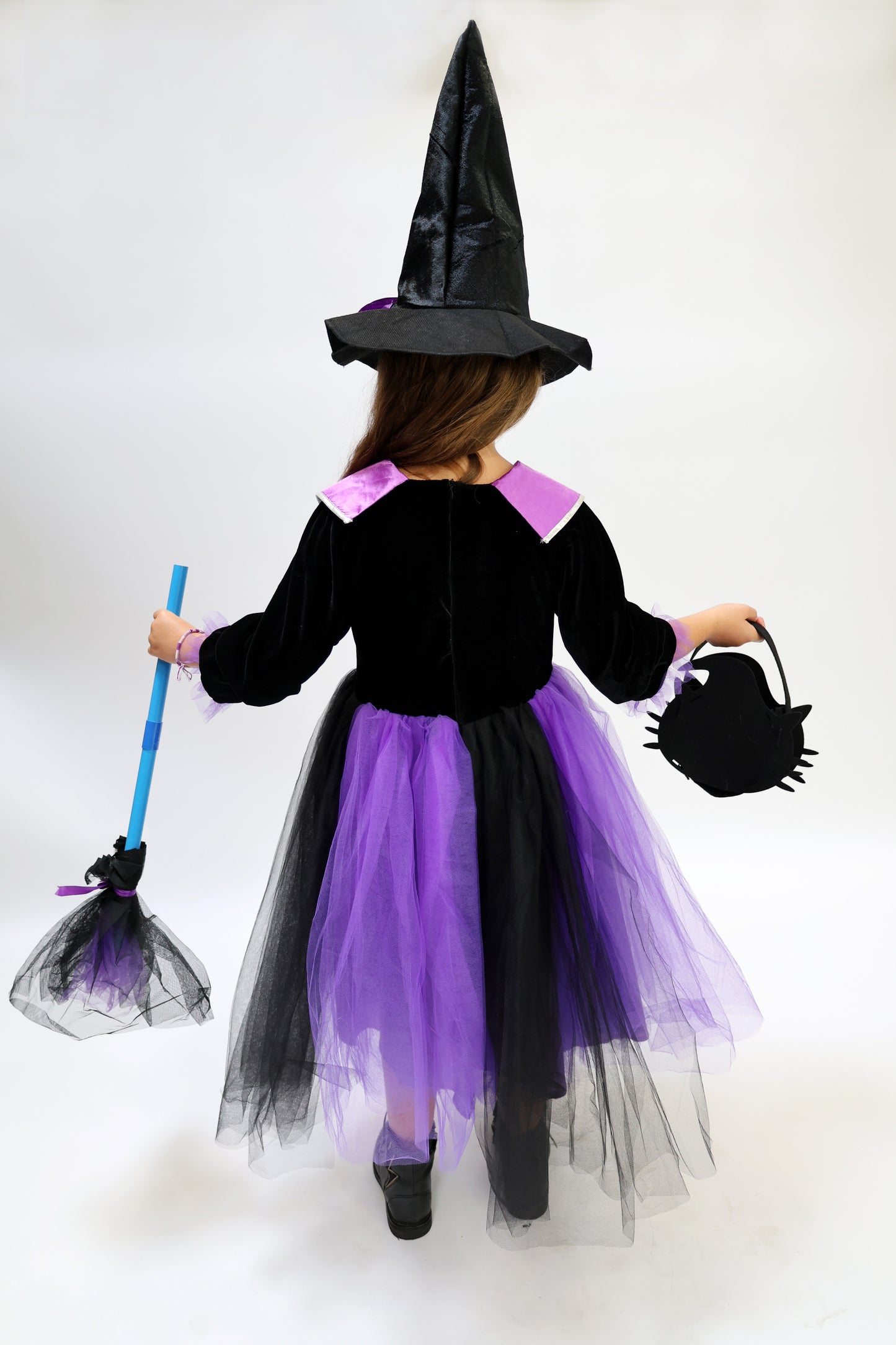 Déguisement d'Halloween: Sorcière Noir et Violet avec Chapeau Enfant