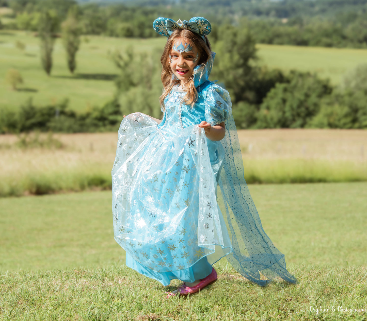 Robe de princesse bleue pour fille – Déguisement Reine des Neiges – Tailles 4 à 11 ans – Lilihope