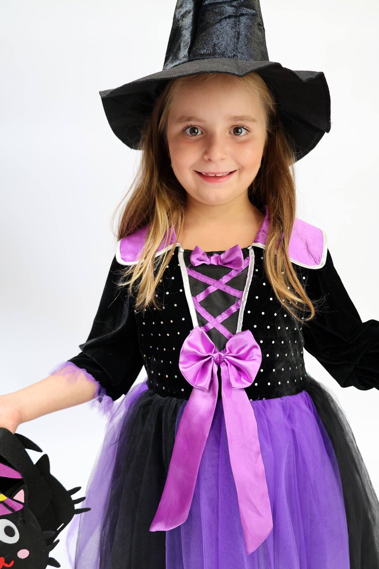 Déguisement d'Halloween: Sorcière Noir et Violet avec Chapeau Enfant
