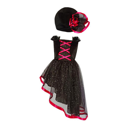 Déguisement Enchanteur d'Halloween : Sorcière Noir et Rose avec Chapeau pour Enfant
