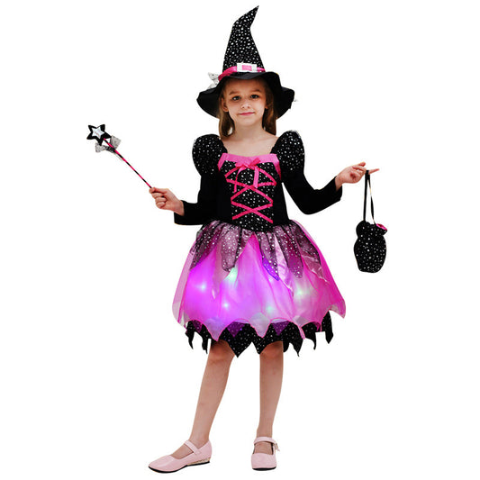 Déguisement d'Halloween : Sorcière Noir et Rose avec Chapeau Enfant