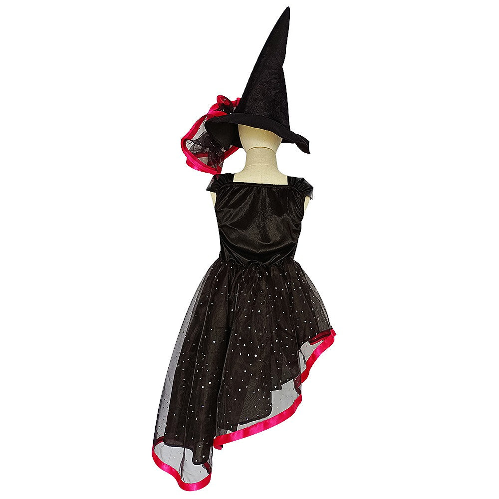 Déguisement Enchanteur d'Halloween : Sorcière Noir et Rose avec Chapeau pour Enfant