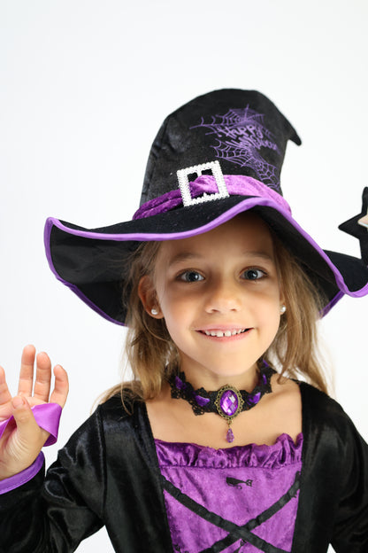 Déguisement d'Halloween : Sorcière Noir et Violet  Enfant