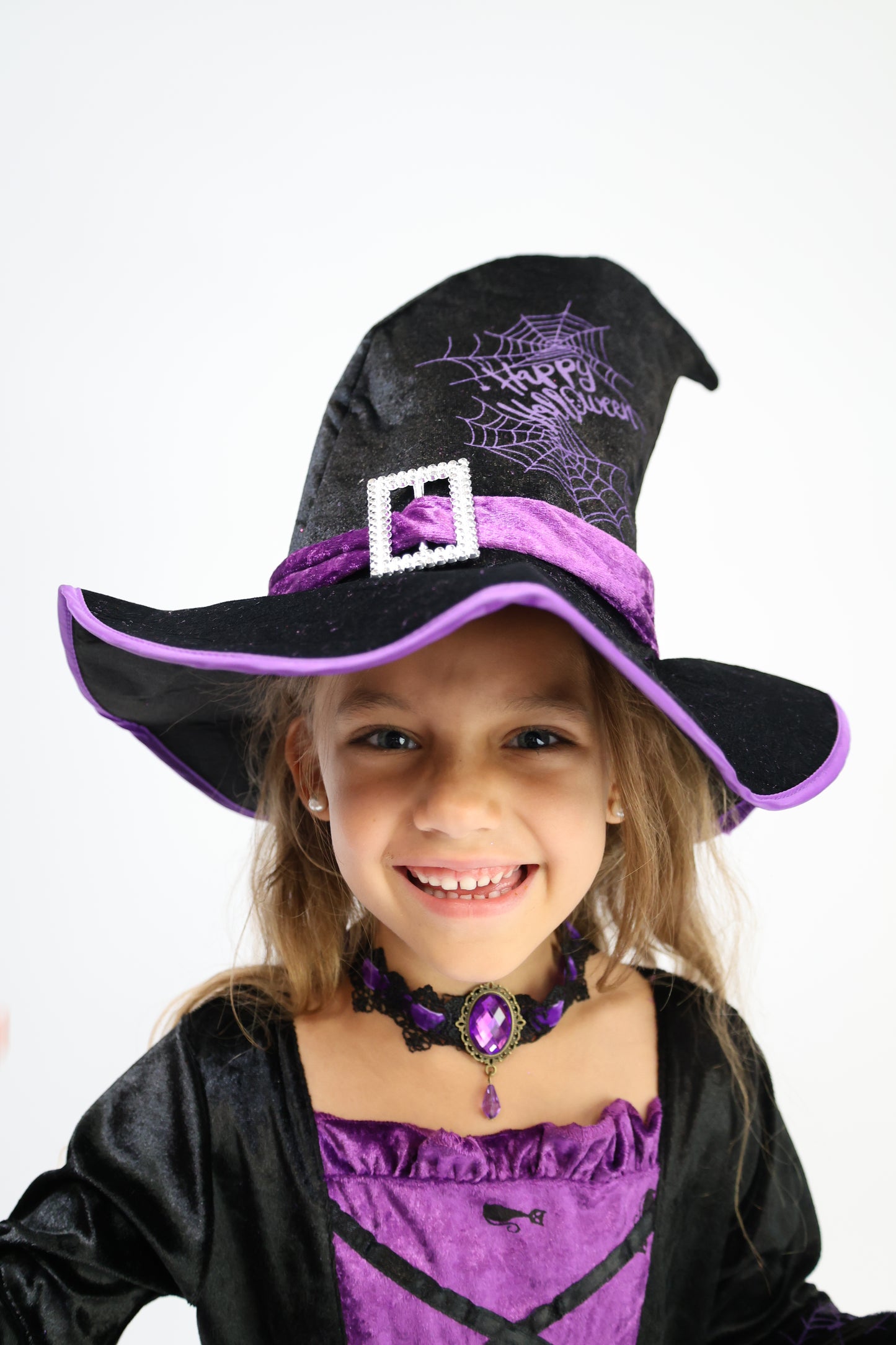 Déguisement d'Halloween : Sorcière Noir et Violet  Enfant