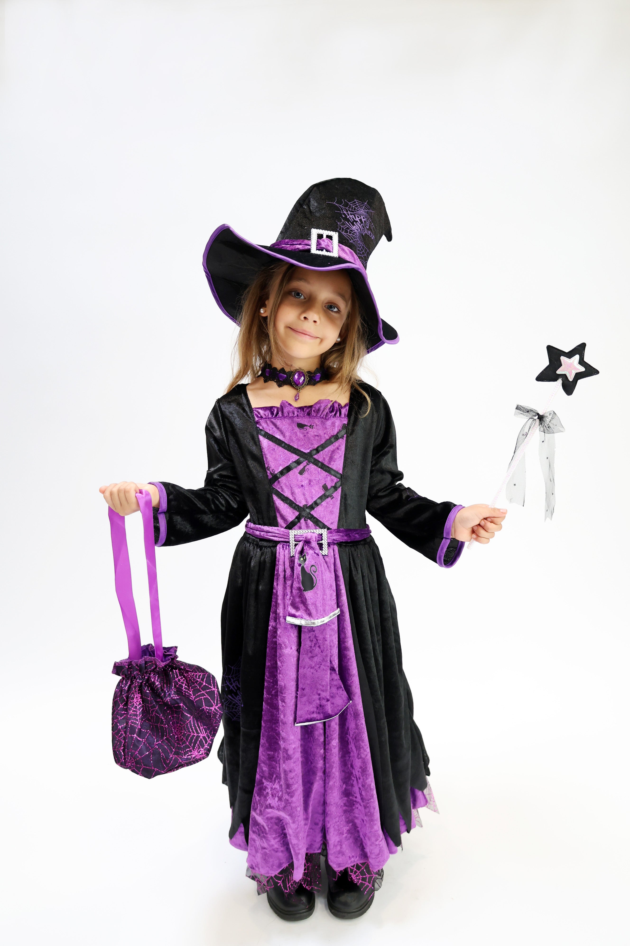 Déguisement d'Halloween : Sorcière Noir et Violet  Enfant