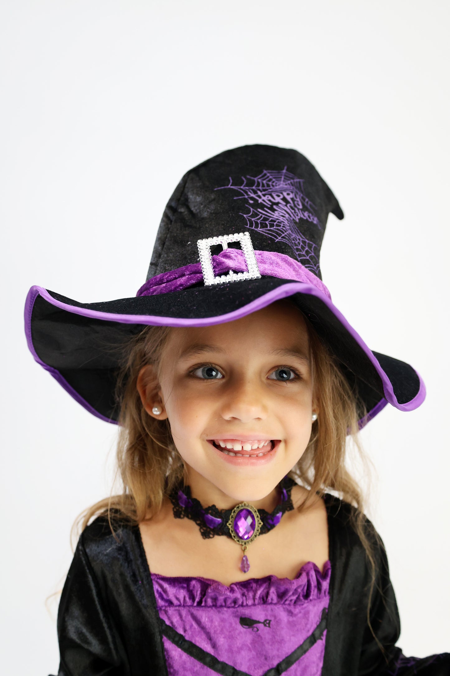 Déguisement d'Halloween : Sorcière Noir et Violet  Enfant
