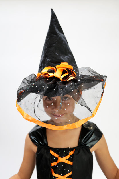 Déguisement Sorcière Fille Noir et Orange – Costume Halloween Enfant