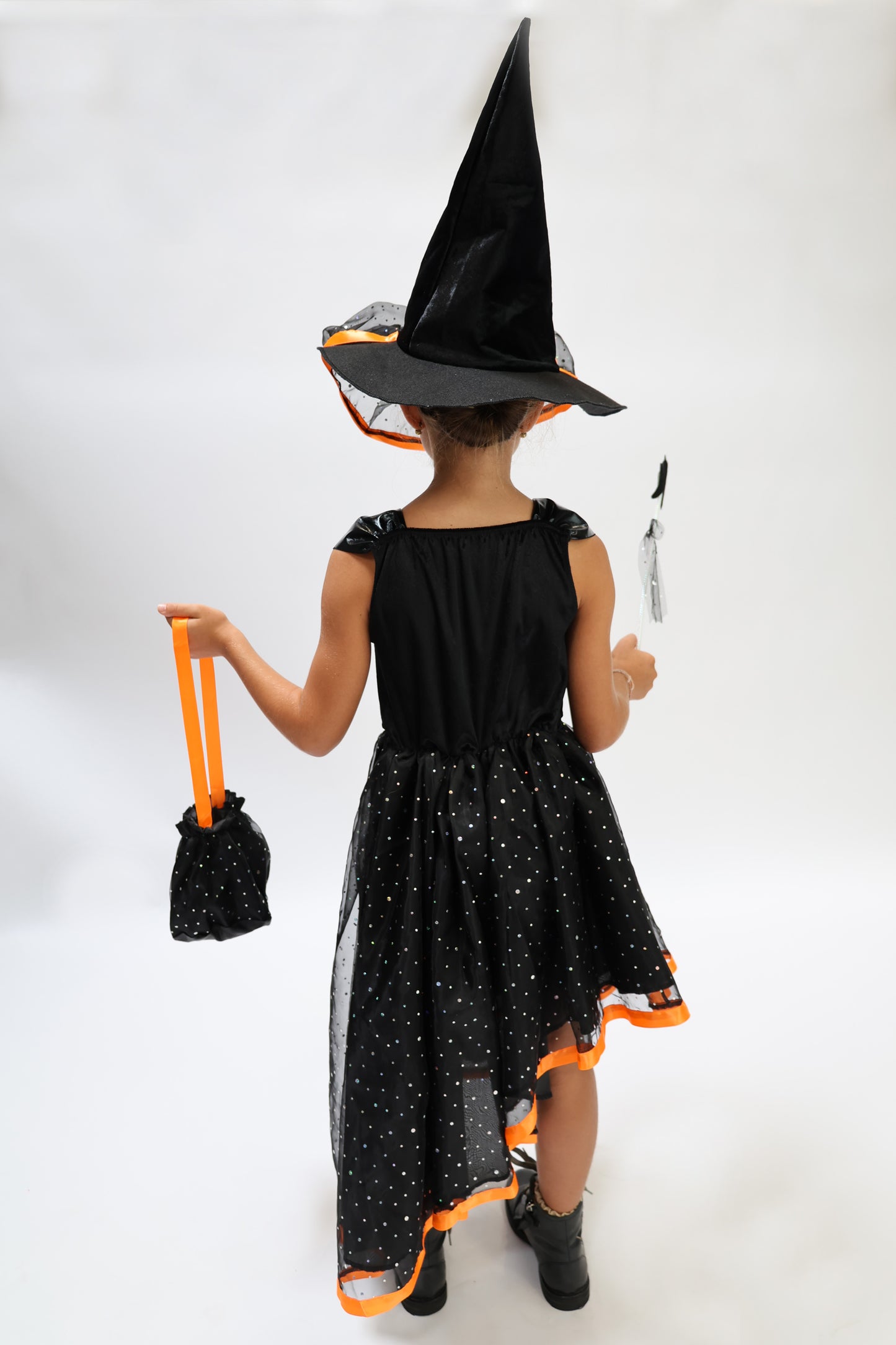 Déguisement Sorcière Fille Noir et Orange – Costume Halloween Enfant