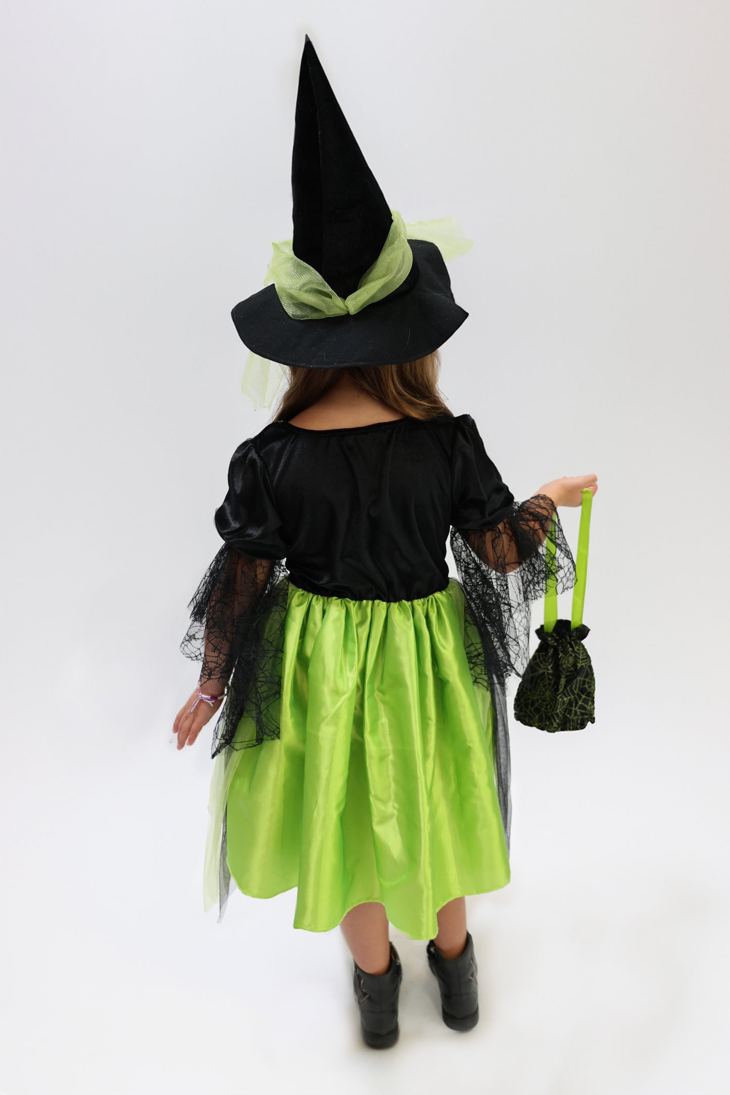 Déguisement d'Halloween : Sorcière Noir et Vert avec Chapeau Enfant