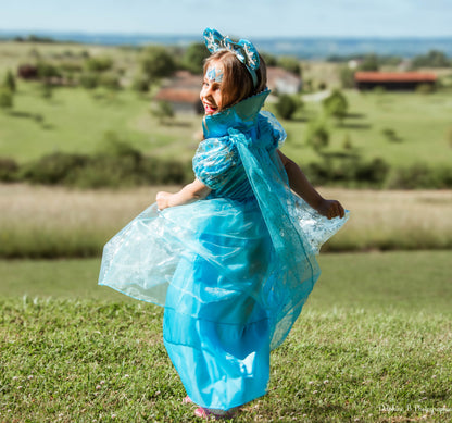 Robe de princesse bleue pour fille – Déguisement Reine des Neiges – Tailles 4 à 11 ans – Lilihope