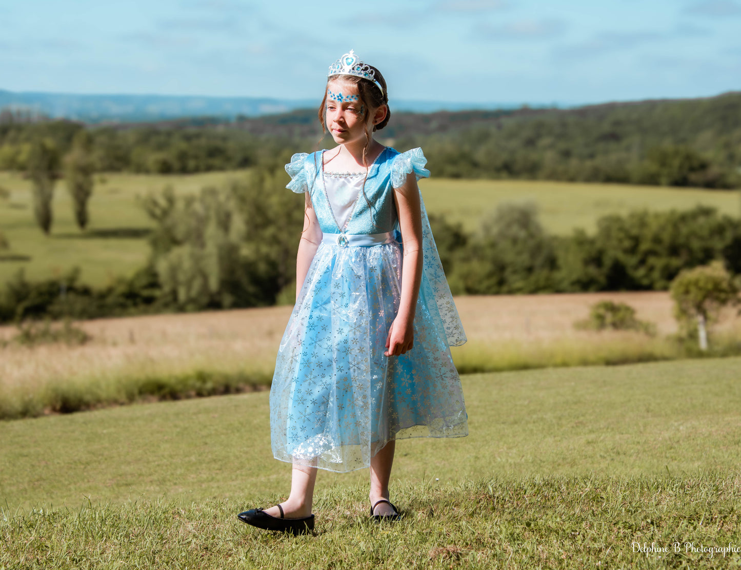 Robe Princesse Bleue avec Cape Détachable