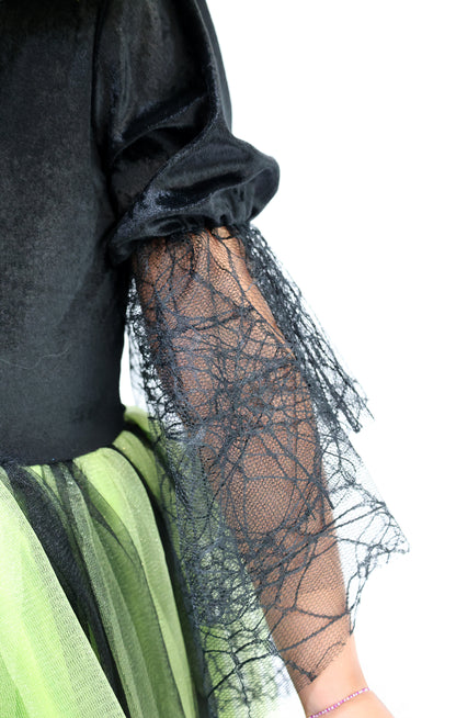 Déguisement d'Halloween : Sorcière Noir et Vert avec Chapeau Enfant
