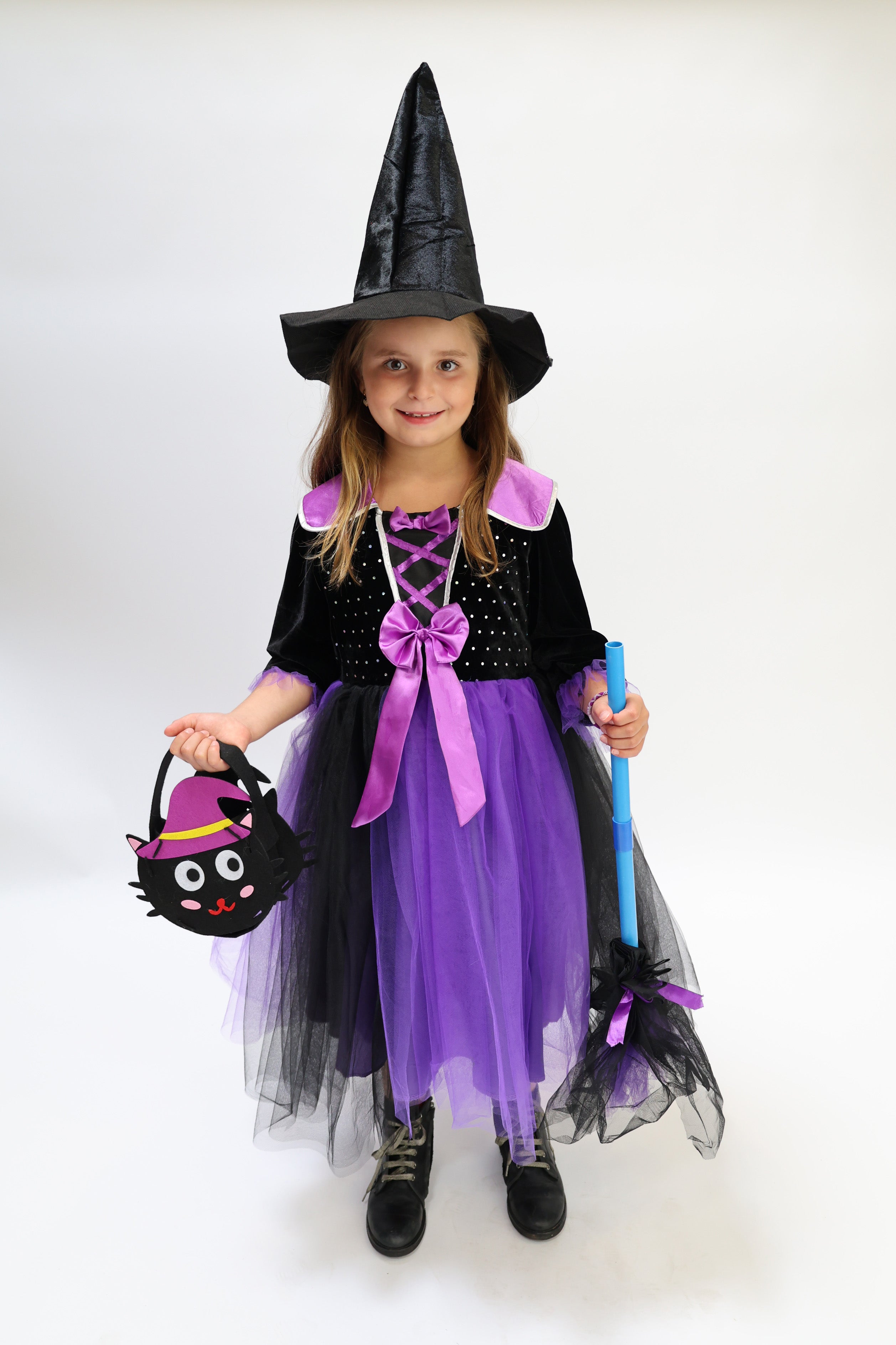 Déguisement d'Halloween: Sorcière Noir et Violet avec Chapeau Enfant