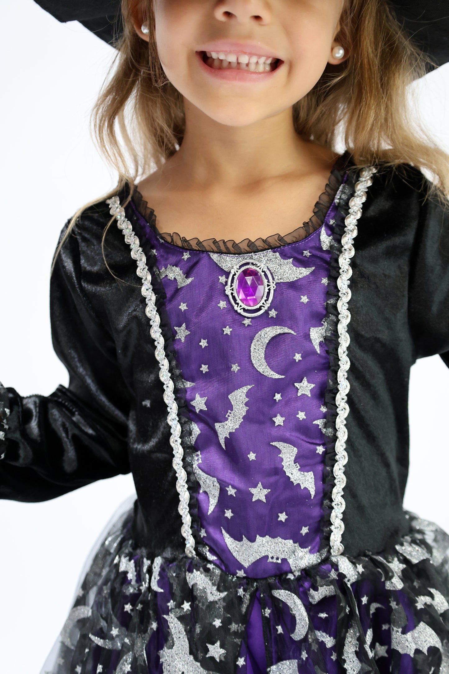 Déguisement Sorcière Fille Violet & Noir – Robe Halloween Magique avec Chapeau, Baguette et Sac