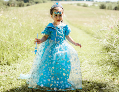 Robe de princesse bleue pour fille – Déguisement Reine des Neiges – Tailles 4 à 11 ans – Lilihope