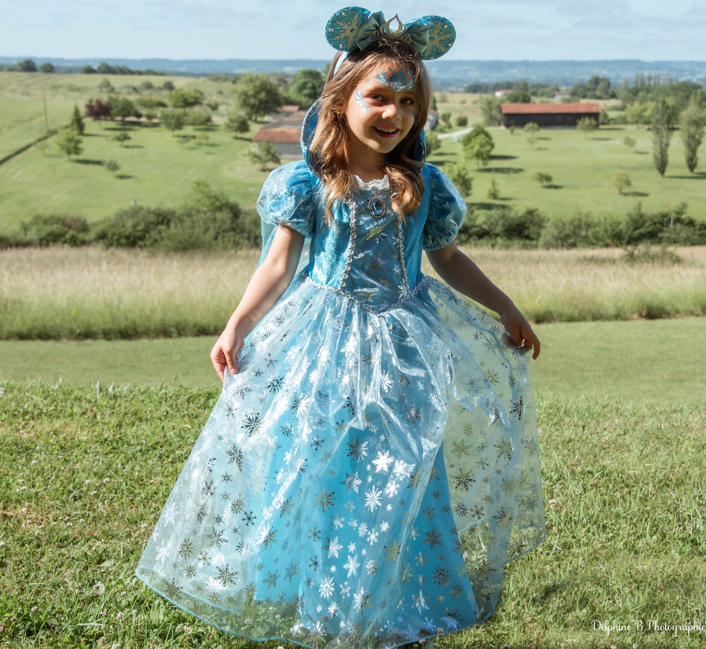 Robe de princesse bleue pour fille – Déguisement Reine des Neiges – Tailles 4 à 11 ans – Lilihope
