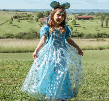 Robe de princesse bleue pour fille – Déguisement Reine des Neiges – Tailles 4 à 11 ans – Lilihope