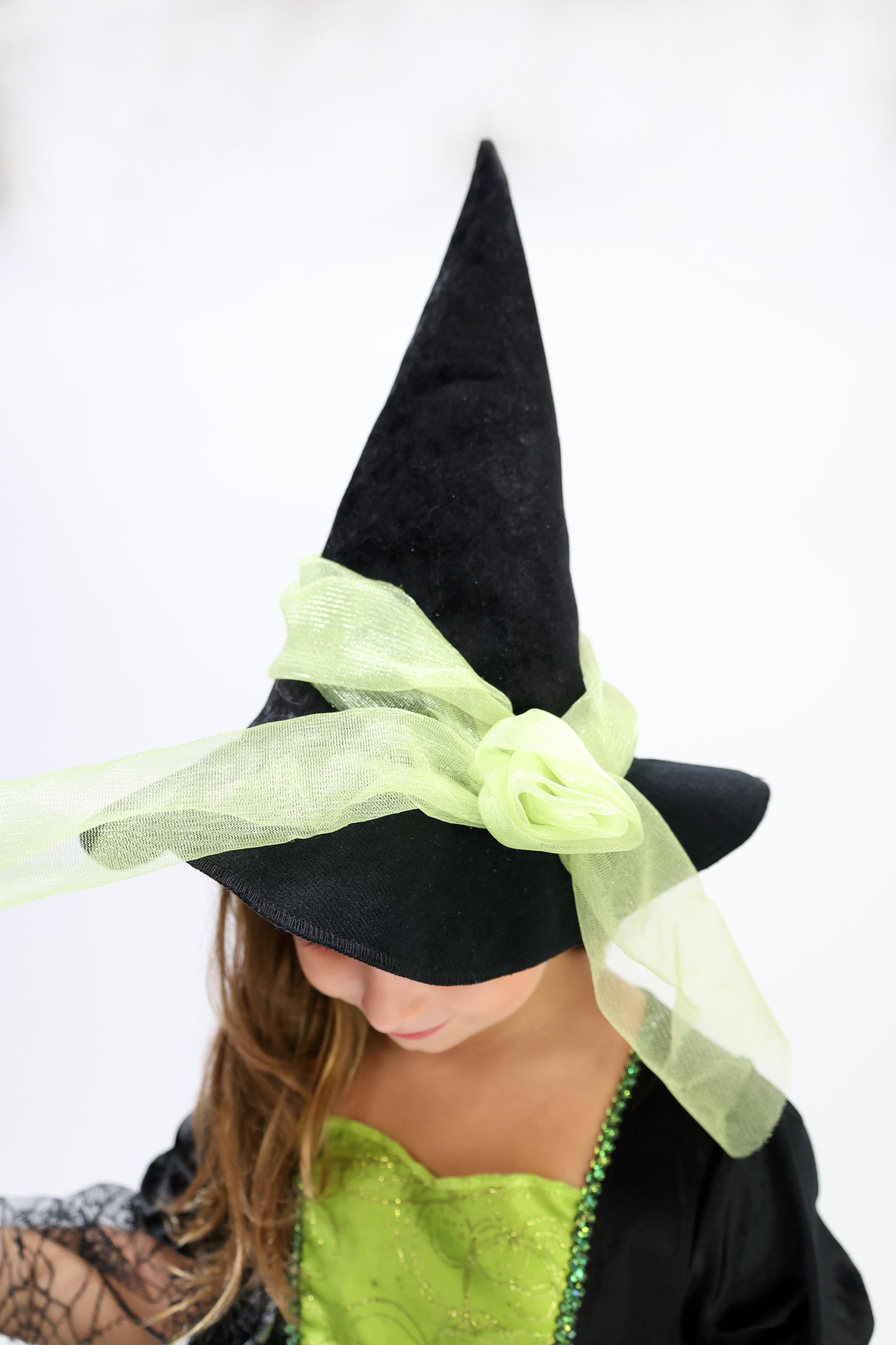 Déguisement d'Halloween : Sorcière Noir et Vert avec Chapeau Enfant